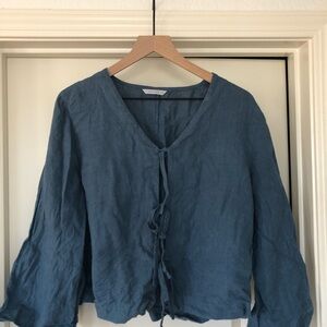 Linenfox Deep Blue V-Neck Blouse